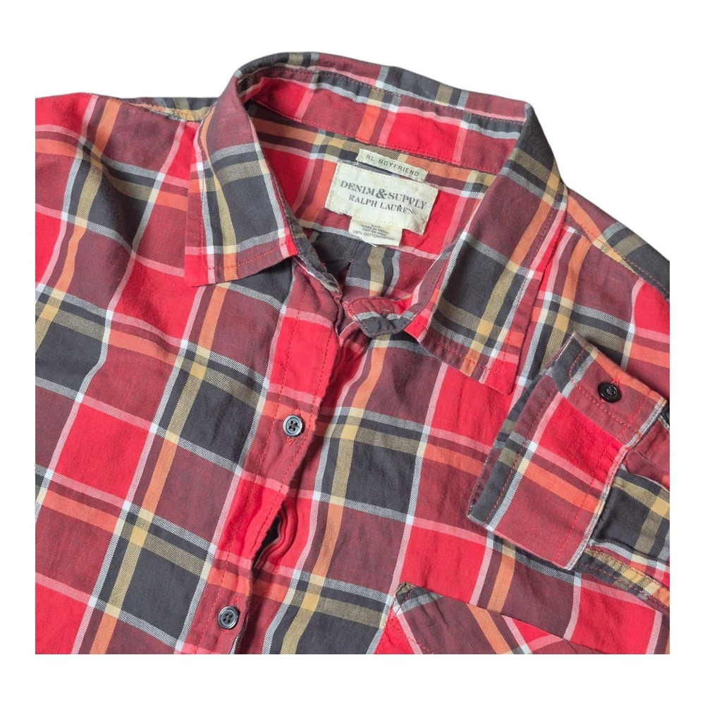 Denim & Supply Ralph Lauren Shirt Boyfriend Plaid Long Sleeve Button Women's L
